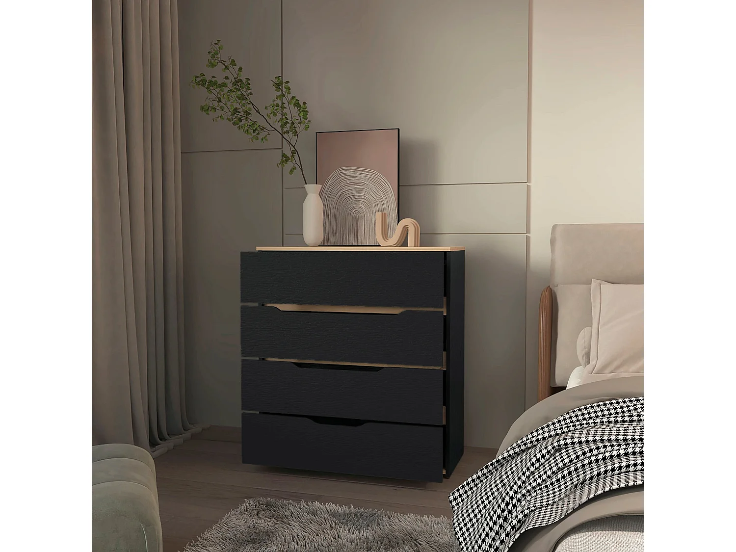 Cassettiera Zoe in melamina, quattro cassetti con guide in metallo, 88.97 cm X 80 cm X 35 cm , Multicolore