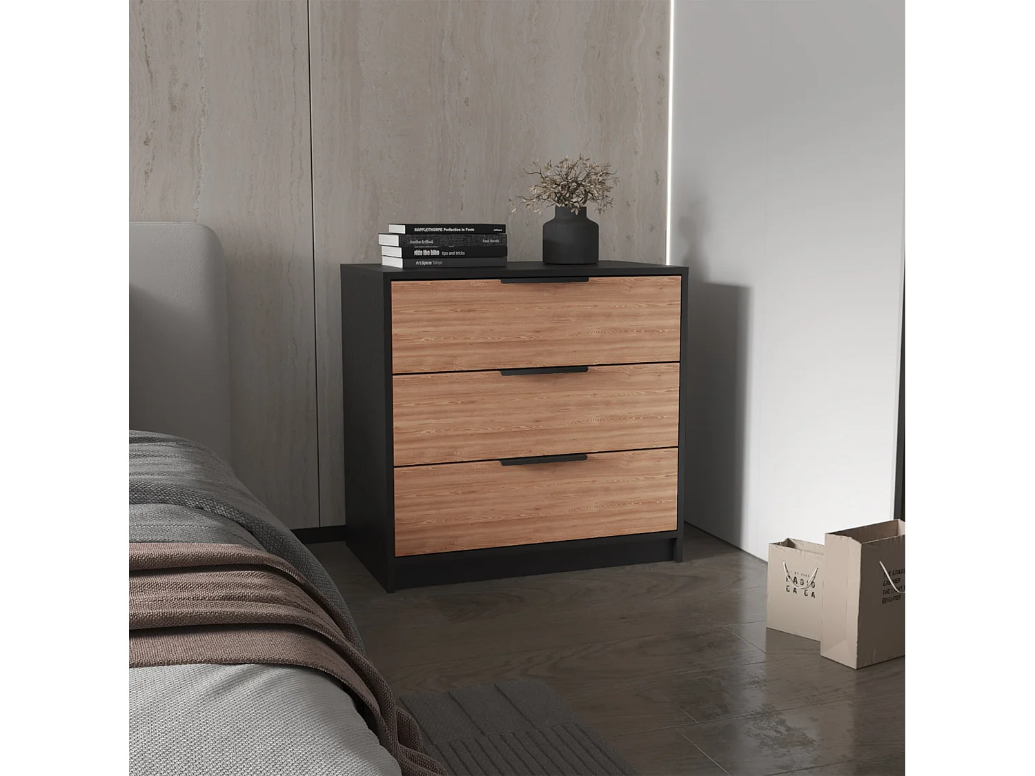 Commode kaia en mélamine 3 tiroirs avec rails métalliques , 68.6 cm X 69.85 cm X 41.5 cm , Multicolore