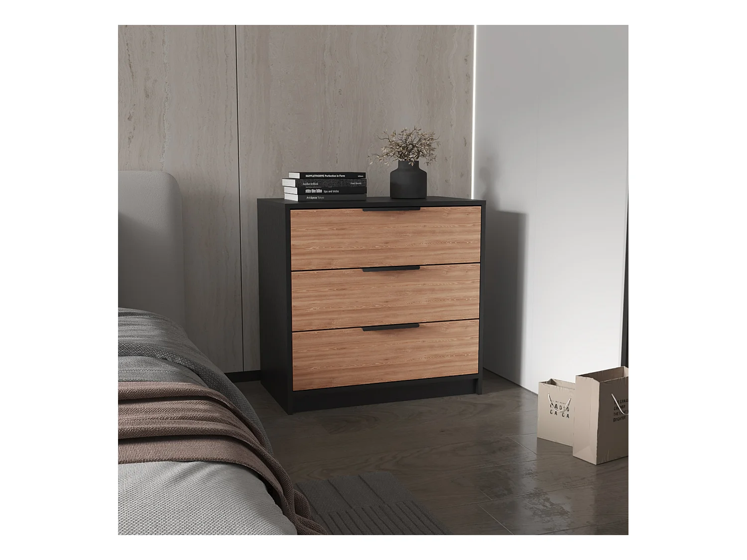 Cómoda kaia em melamina com três gavetas com calhas metálicas , 68.6 cm X 69.85 cm X 41.5 cm , Multicolor