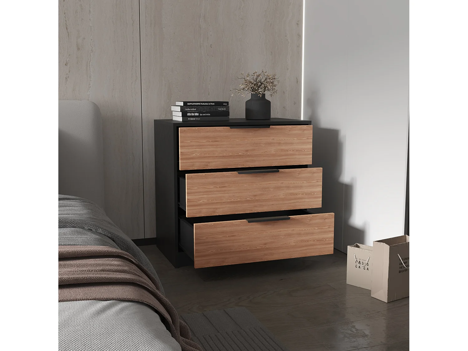 Comoda kaia en melamina con tres cajones de rieles metalicos , 68.6 cm  X 69.85 cm  X 41.5 cm  , Multicolor