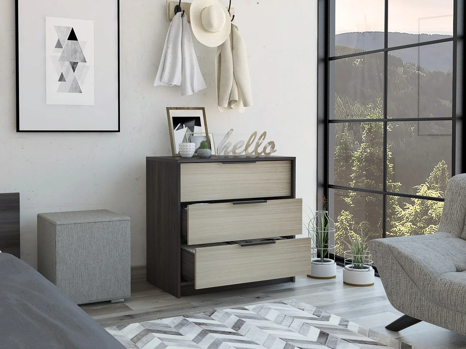 Cassettiera Kaia da 70 cm con 3 cassetti, nero