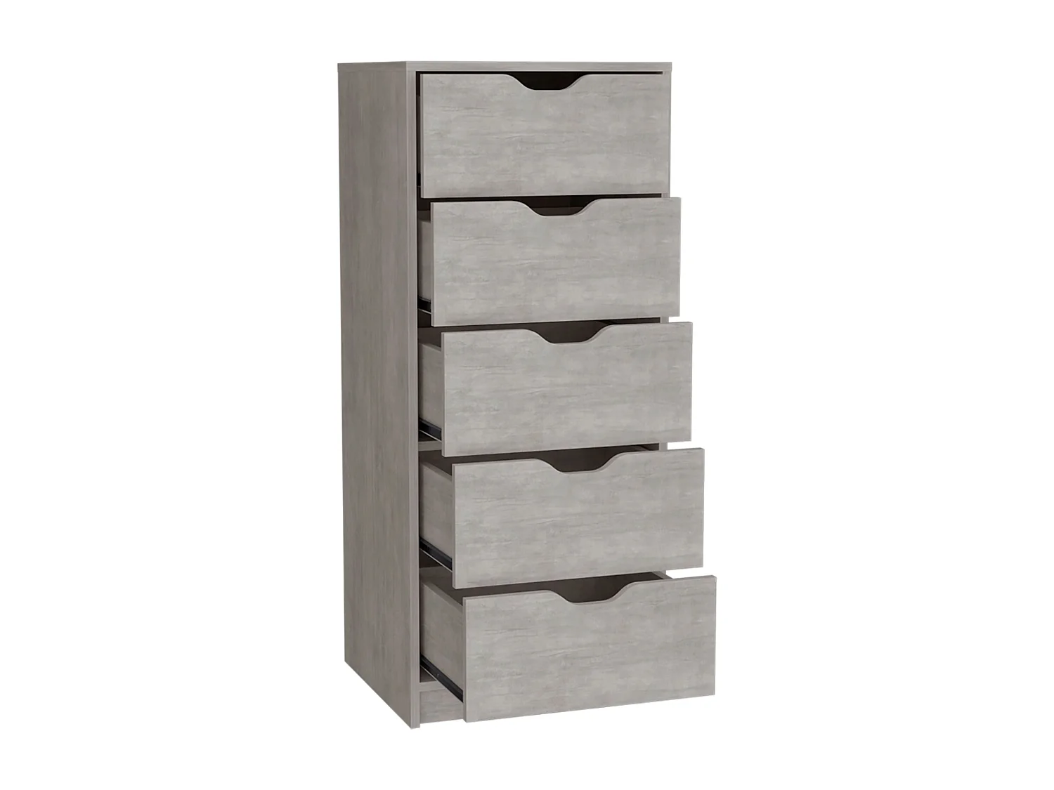 Cassettiera Basilea in melamina con 5 cassetti con binario in metallo , 107.8 cm X 45 cm X 41.6 cm , Grigio / Argento