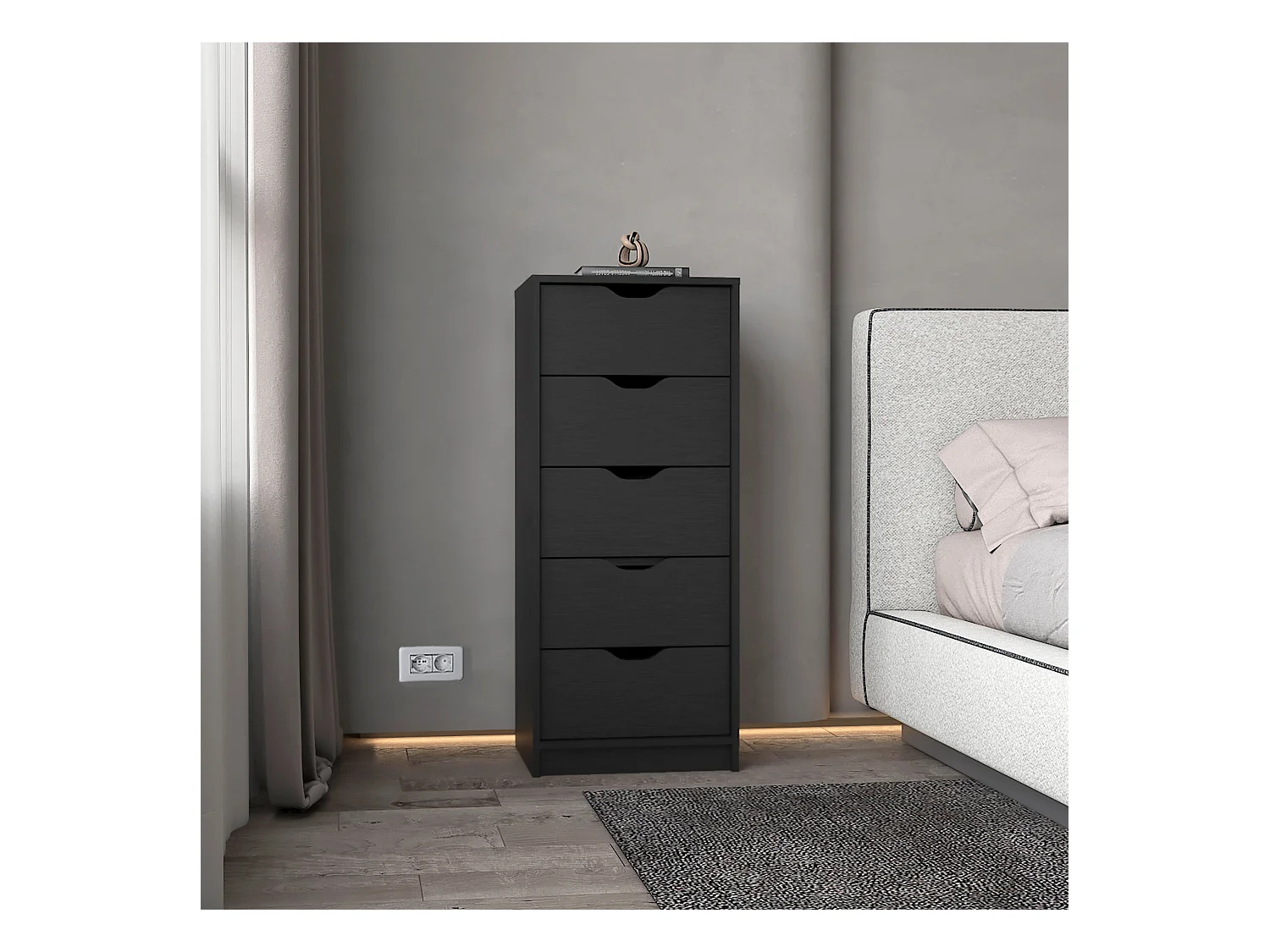 Cómoda Basilea em melamina com 5 gavetas com calha metálica, 107.8 cm X 45 cm X 41.3 cm , Preto