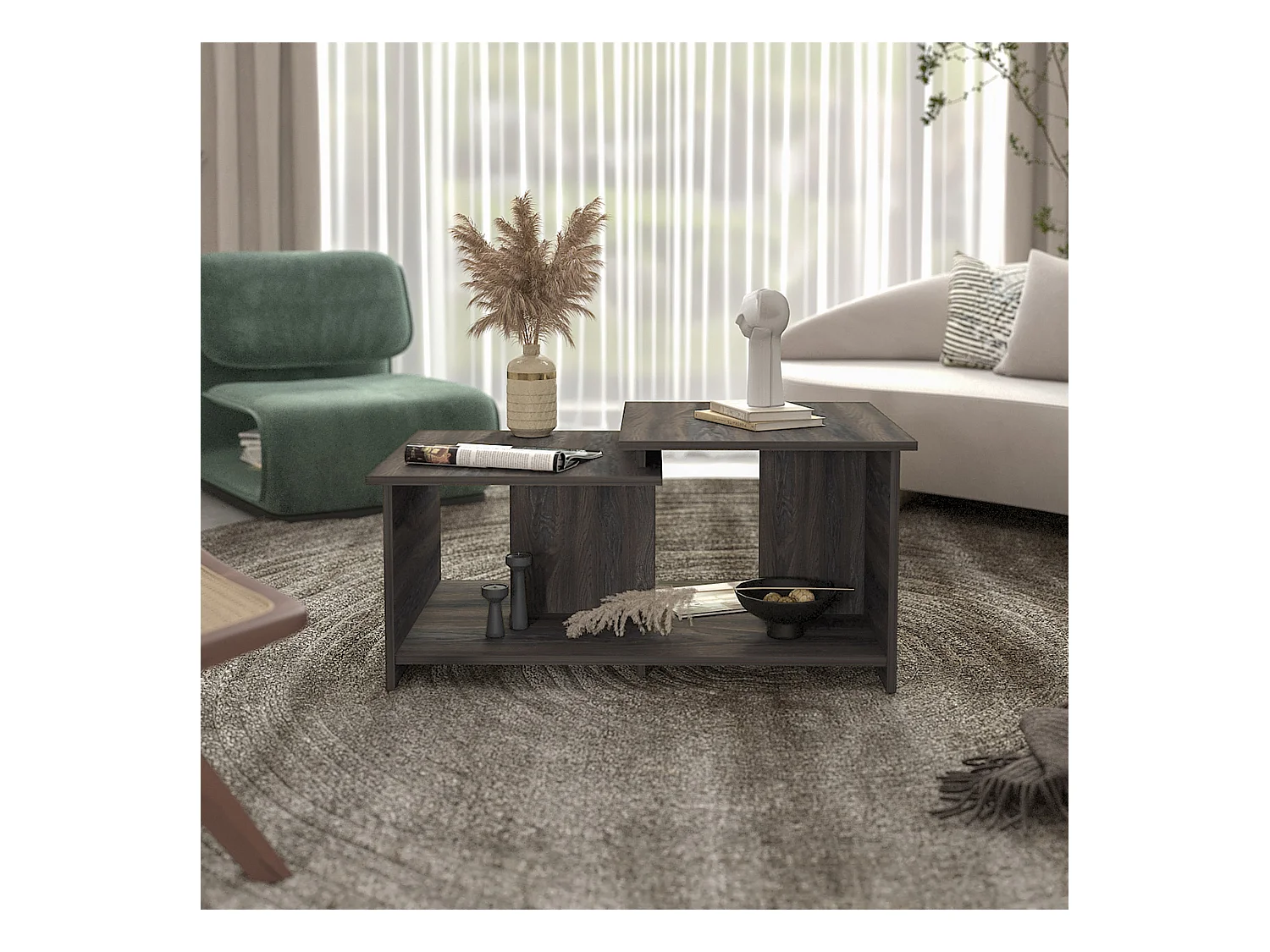 Table basse Wema en mélamine, avec rangement ouvert, 41.91 cm X 89 cm X 53 cm , Gris / Argent