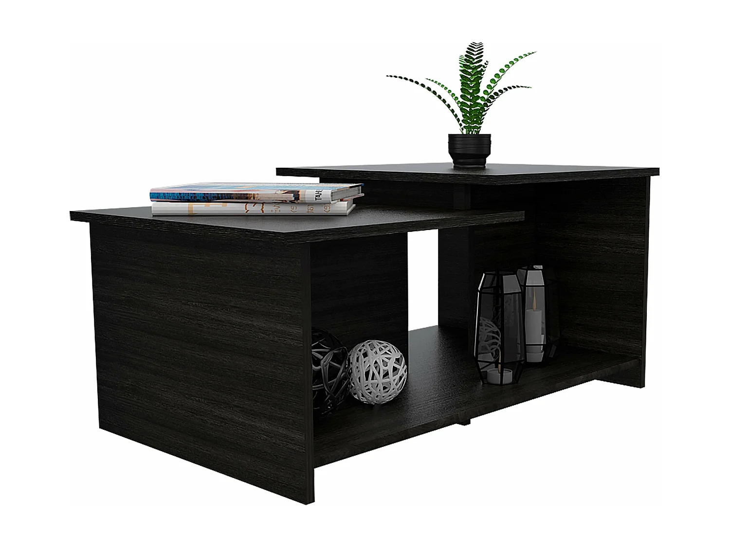 Mesa de centro Wema em melamina, com arrumação aberta, 41.91 cm X 89 cm X 53 cm , Cinzento / Prata