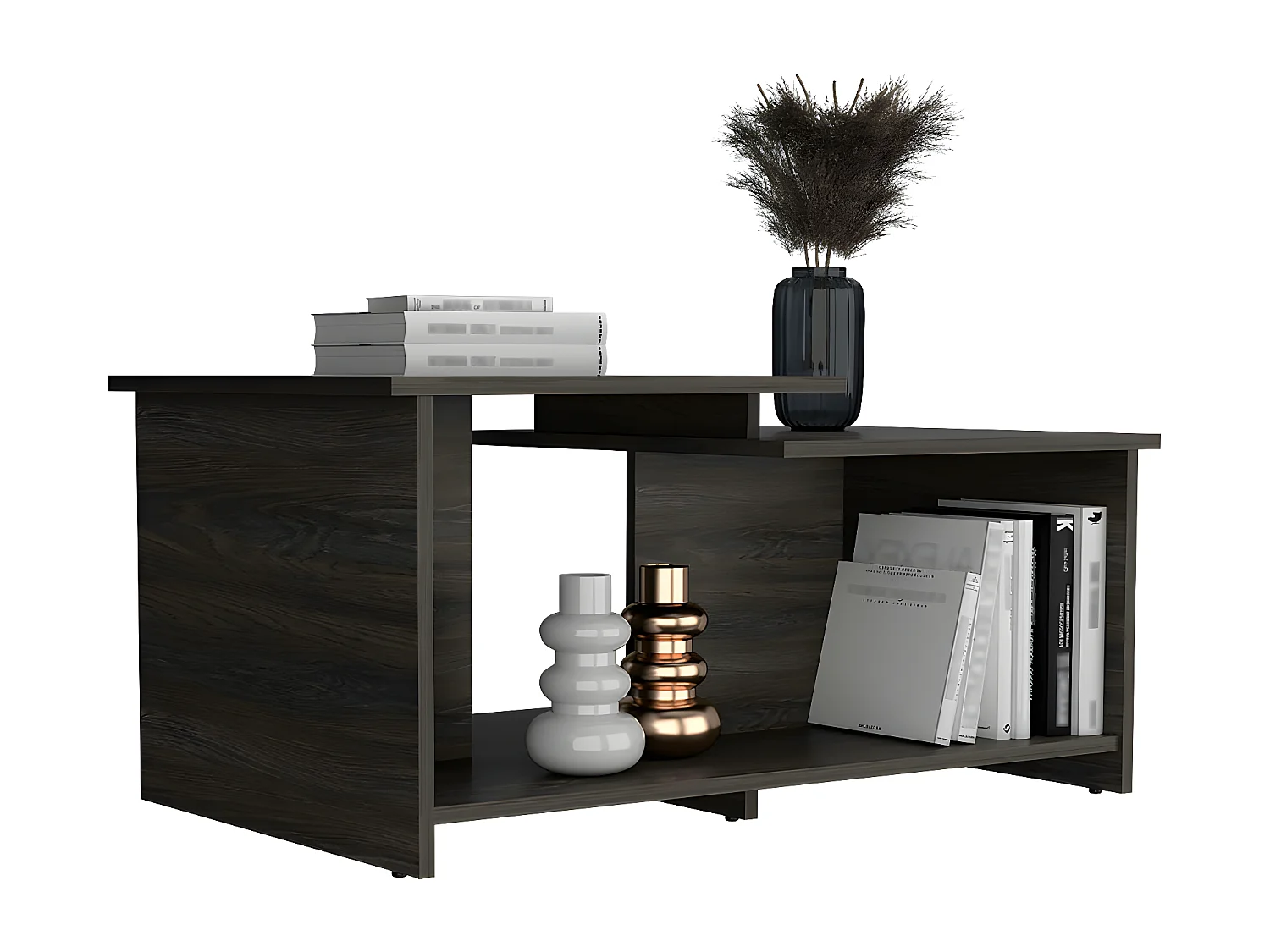 Mesa de centro Wema em melamina, com arrumação aberta, 41.91 cm X 89 cm X 53 cm , Cinzento / Prata