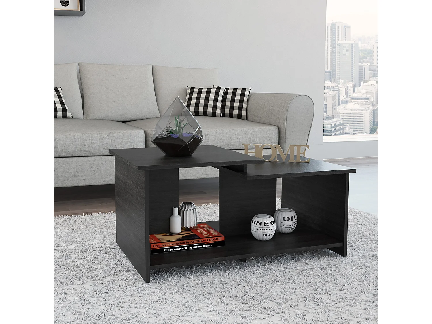 Table basse Wema de 89 cm, gris anthracite