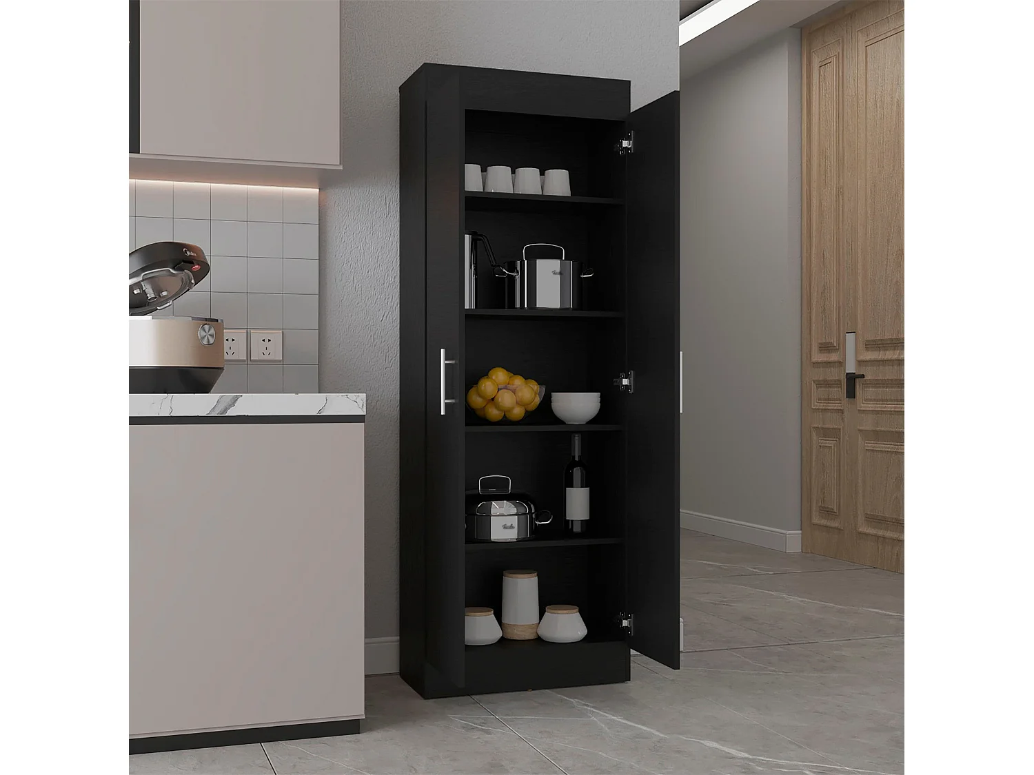 Armário Nepal em melamina com 2 portas e 4 prateleiras , 169.9 cm X 60 cm X 30.3 cm , Preto