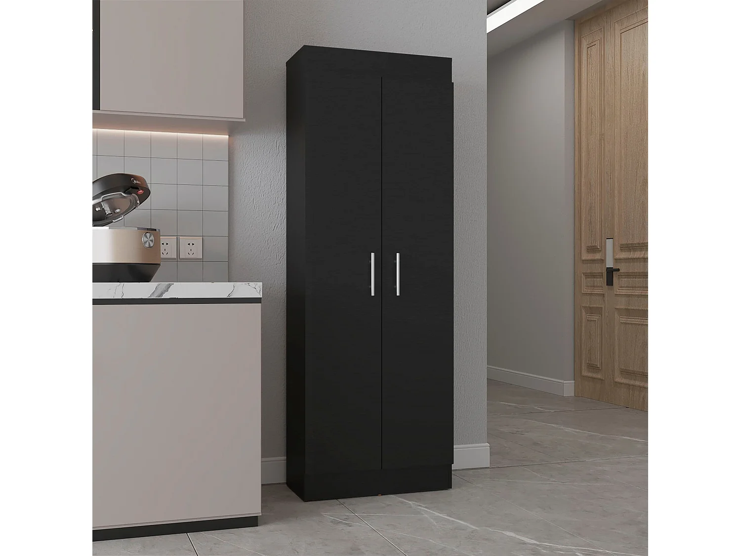 Armário Nepal em melamina com 2 portas e 4 prateleiras , 169.9 cm X 60 cm X 30.3 cm , Preto