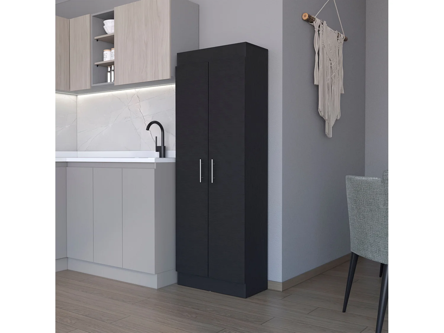 Armário Nepal em melamina com 2 portas e 4 prateleiras , 169.9 cm X 60 cm X 30.3 cm , Preto