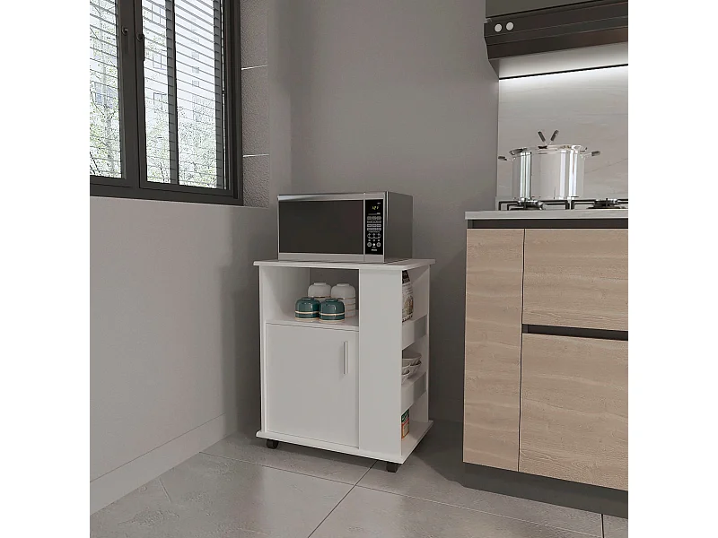 Armário inferior para micro-ondas em melamina com armário e 4 prateleiras , 73,.4 cm X 60 cm X 39,8 cm , Branco