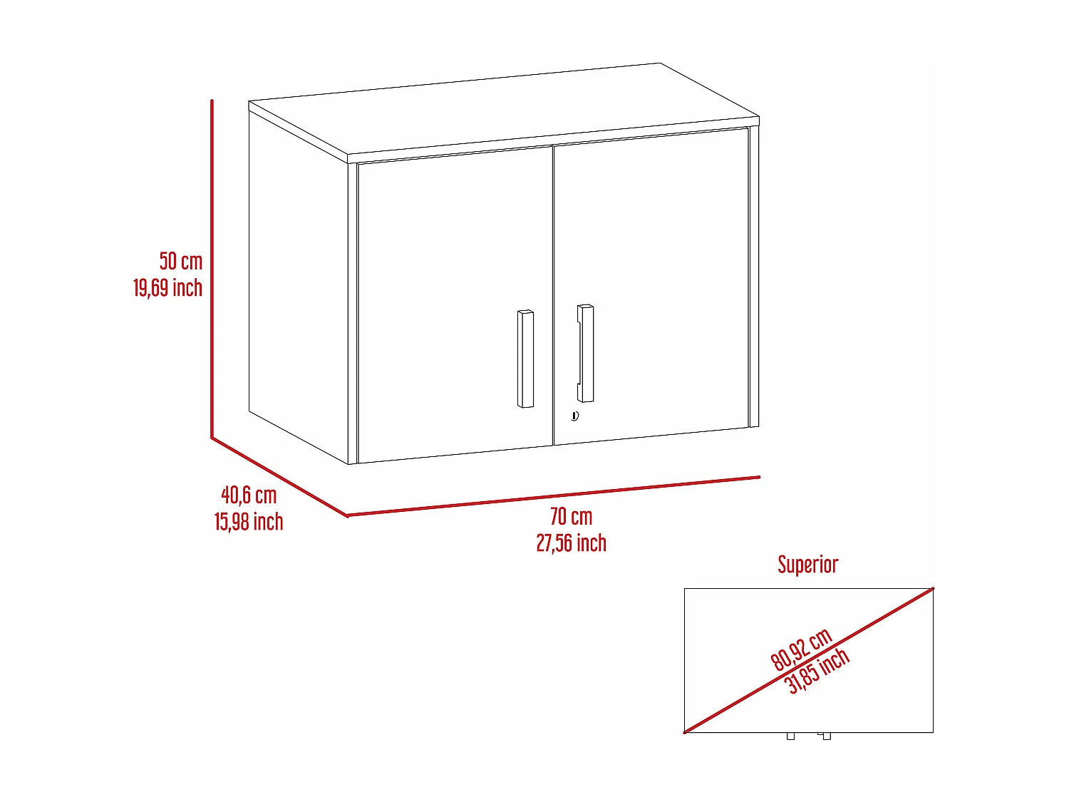 Cyrus Armário de despensa em melamina com 3 prateleiras, 50 cm X 70 cm X 40.5 cm , Preto