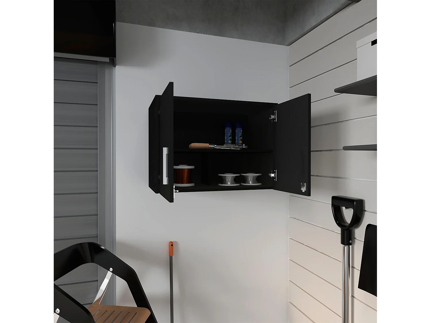 Cyrus Armário de despensa em melamina com 3 prateleiras, 50 cm X 70 cm X 40.5 cm , Preto