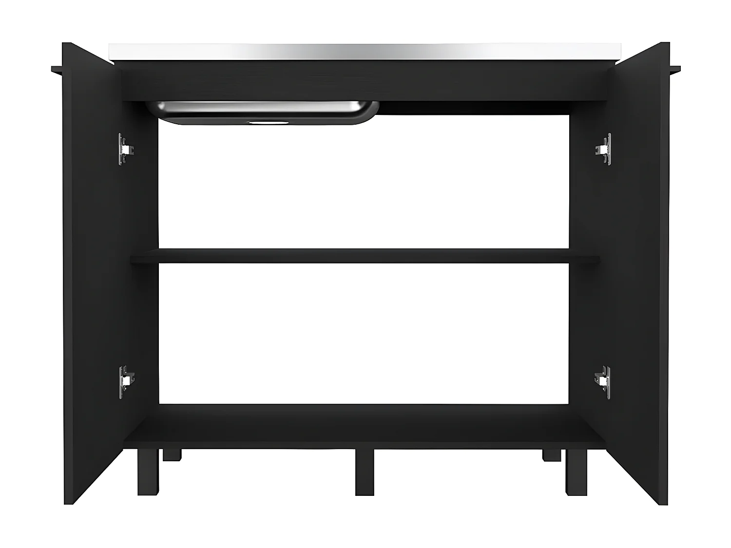 Base ausiliaria Napoles in melamina con piano in acciaio inox, 89 cm X 100 cm X 52.5 cm , Nero