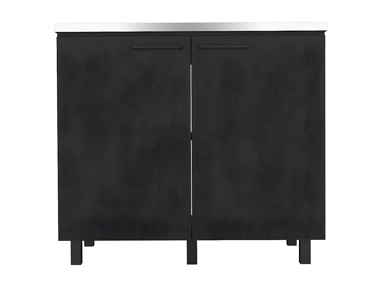 Meuble d'appoint Napoles en mélamine avec plan en acier inoxydable, 89 cm X 100 cm X 52.5 cm , Noir