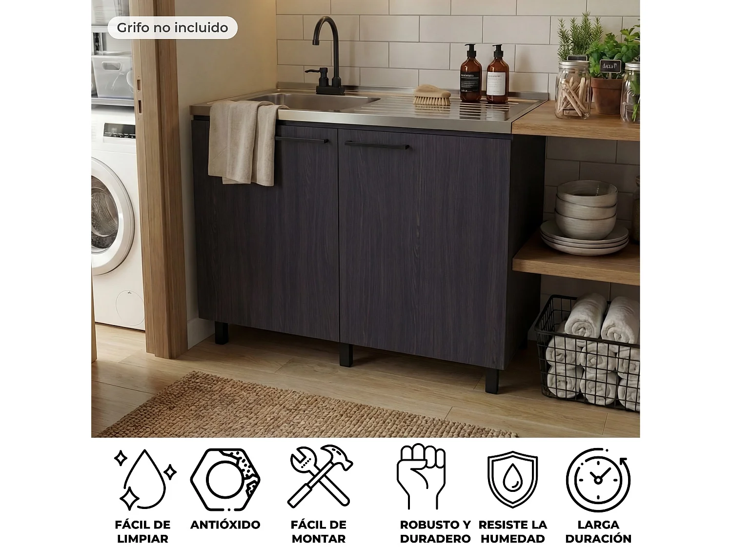TUHOME CONCEPT Mobile lavello Napoles da 100 cm, wengé