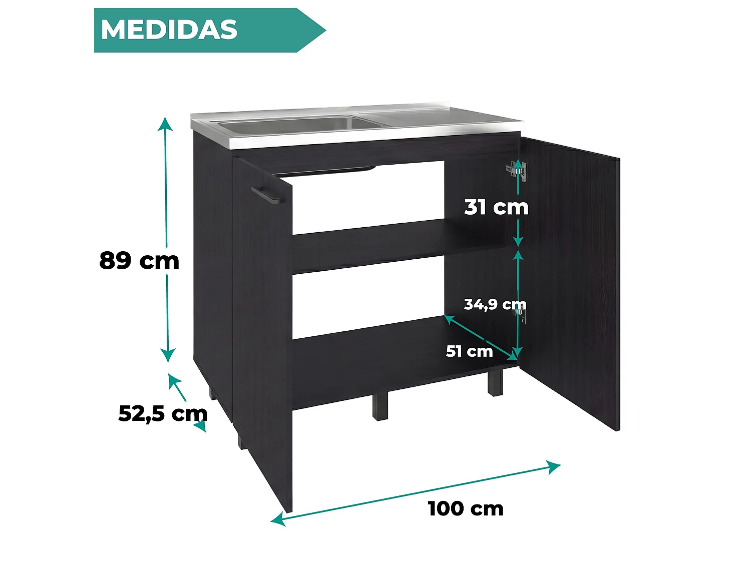 TUHOME CONCEPT Mobile lavello Napoles da 100 cm, wengé