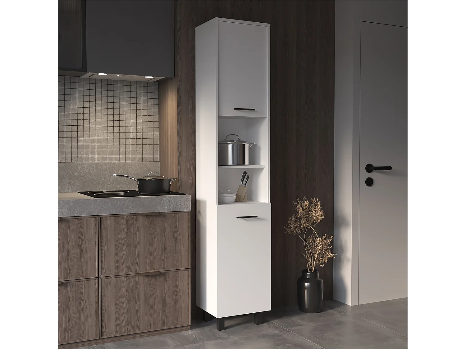 Armadio in melamina Hobart con due armadi e cinque ripiani , 201.93 cm X 39,8 cm X 34.8 cm , Bianco