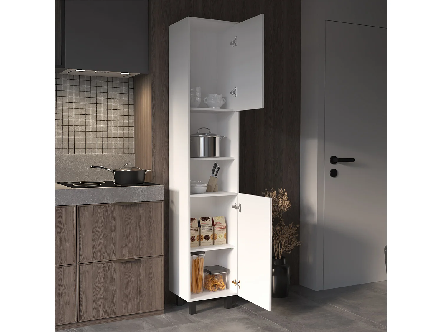 Armadio in melamina Hobart con due armadi e cinque ripiani , 201.93 cm X 39,8 cm X 34.8 cm , Bianco