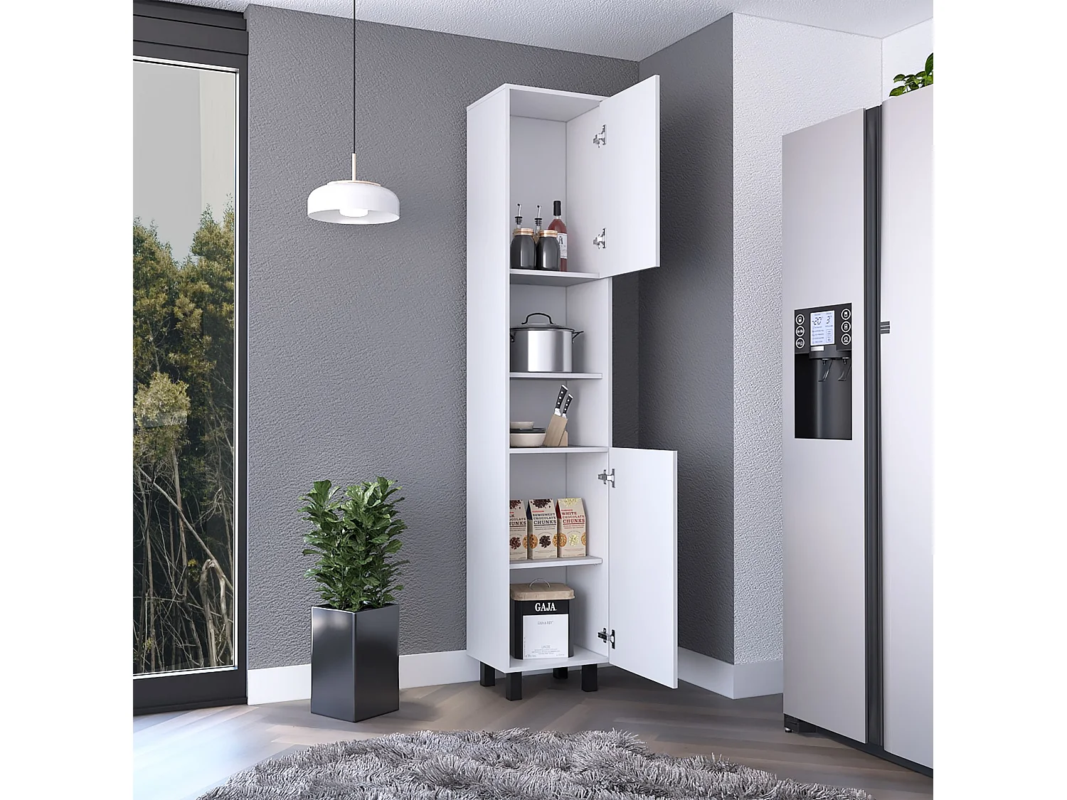 TUHOME CONCEPT Armário despensa de cozinha Hobart de 202 cm, branco