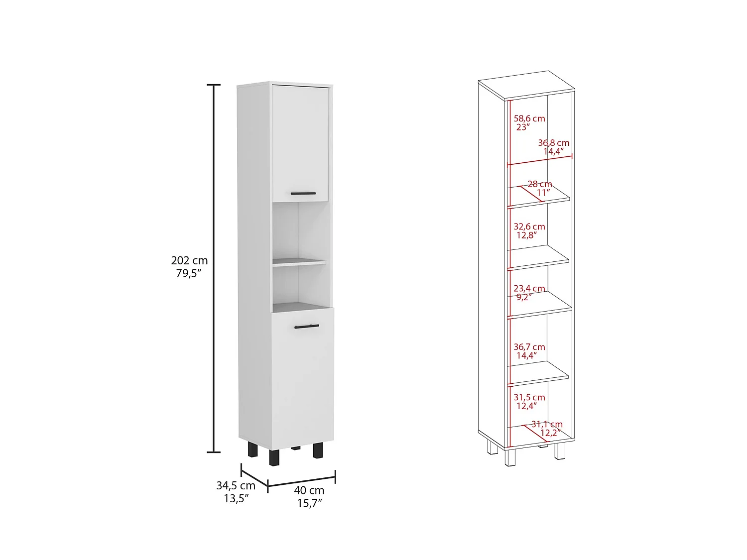 TUHOME CONCEPT Armário despensa de cozinha Hobart de 202 cm, branco