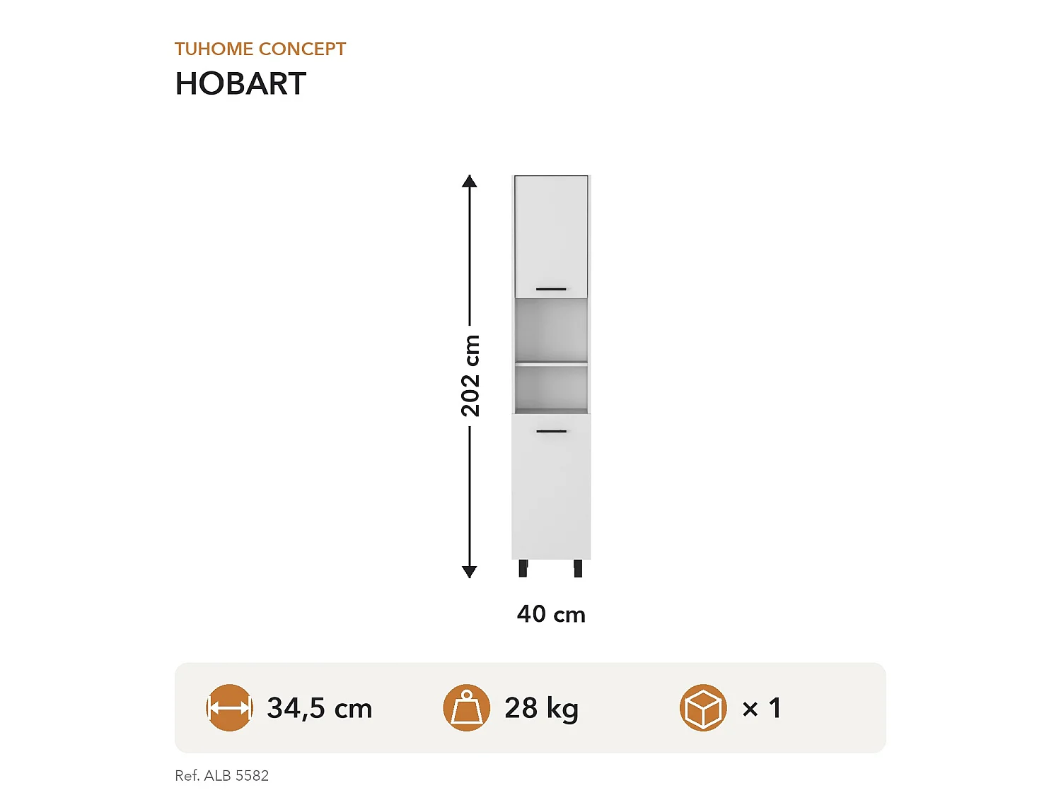 TUHOME CONCEPT Armário despensa de cozinha Hobart de 202 cm, branco