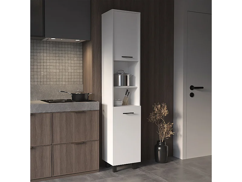 Armoire Hobart en mélamine avec deux armoires et cinq étagères , 201.93 cm X 39.8 cm X 34.8 cm , Blanc