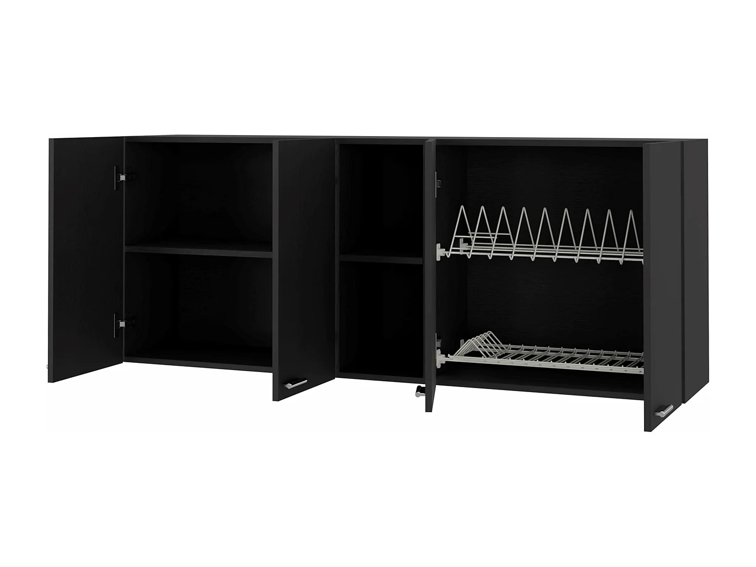 Pensile da cucina in melaminico Rochet con 4 armadi e 3 ripiani, 60 cm X 150 cm X 31.5 cm , Nero