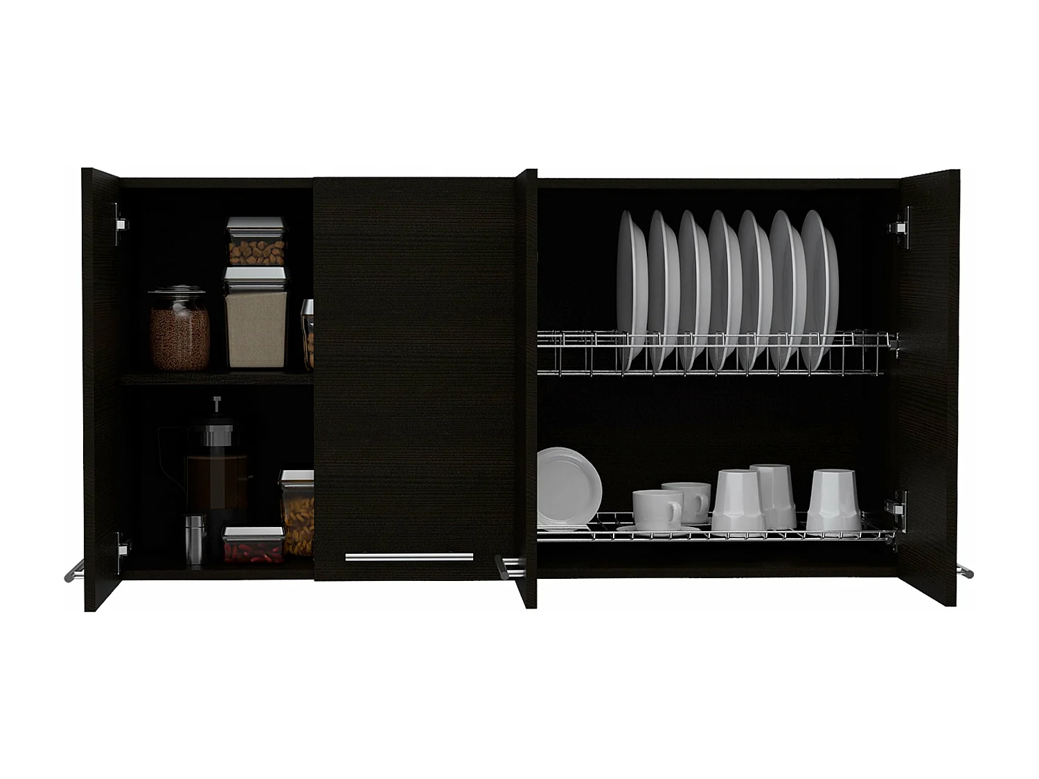 Meuble de cuisine en mélaminé Paris avec 4 armoires et 2 étagères , 59.94 cm X 120 cm X 33.27 cm , Noir