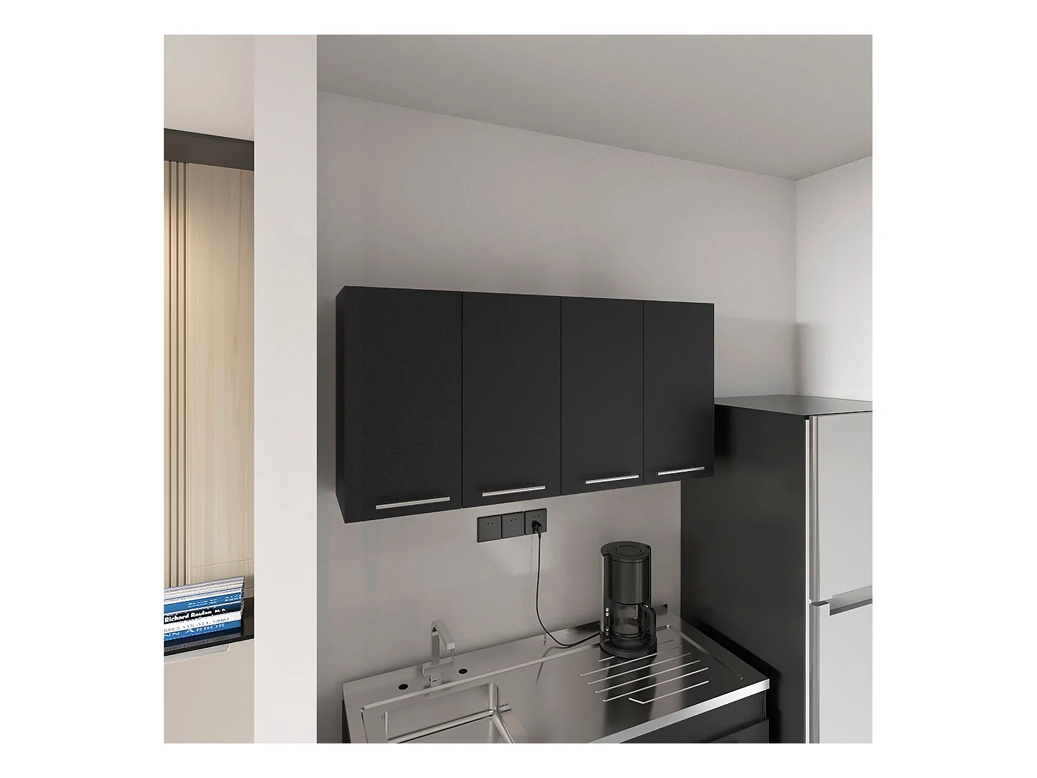 Mueble de pared para cocina Paris en melamina con 4 gabinetes y 2 estantes , 59.94 cm  X 120 cm  X 33.27 cm  , Negro
