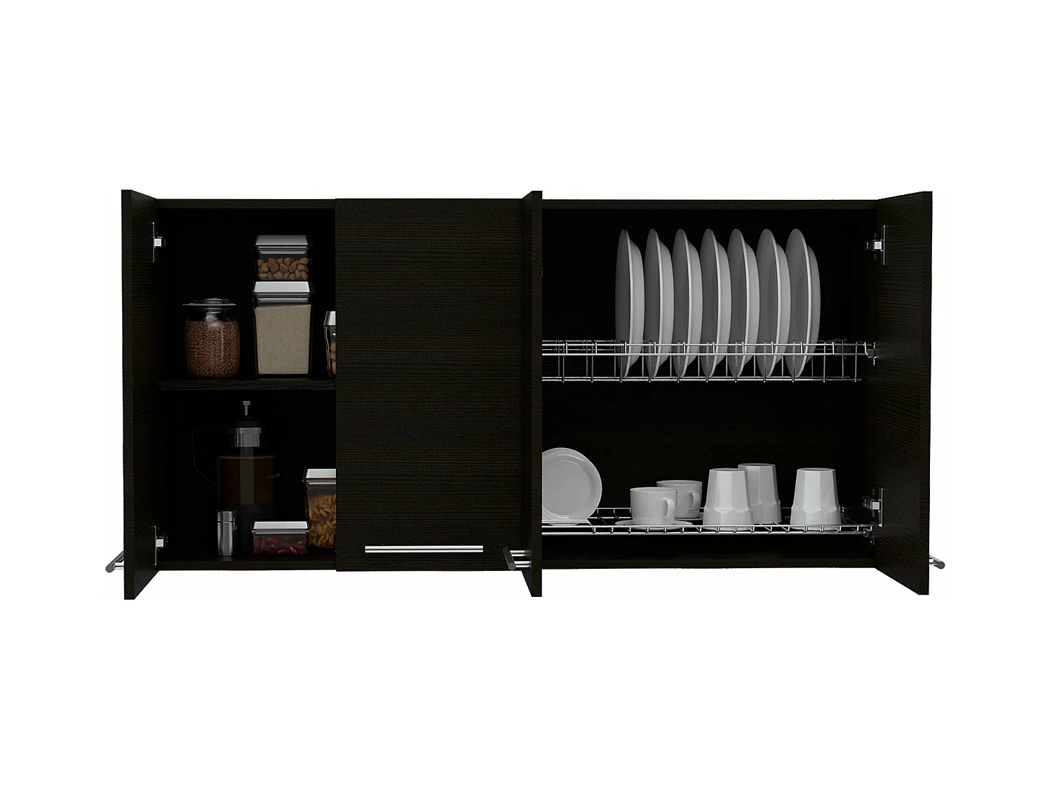 Pensile da cucina in melamina Paris con 4 armadi e 2 ripiani , 59.94 cm X 120 cm X 33.27 cm , Nero