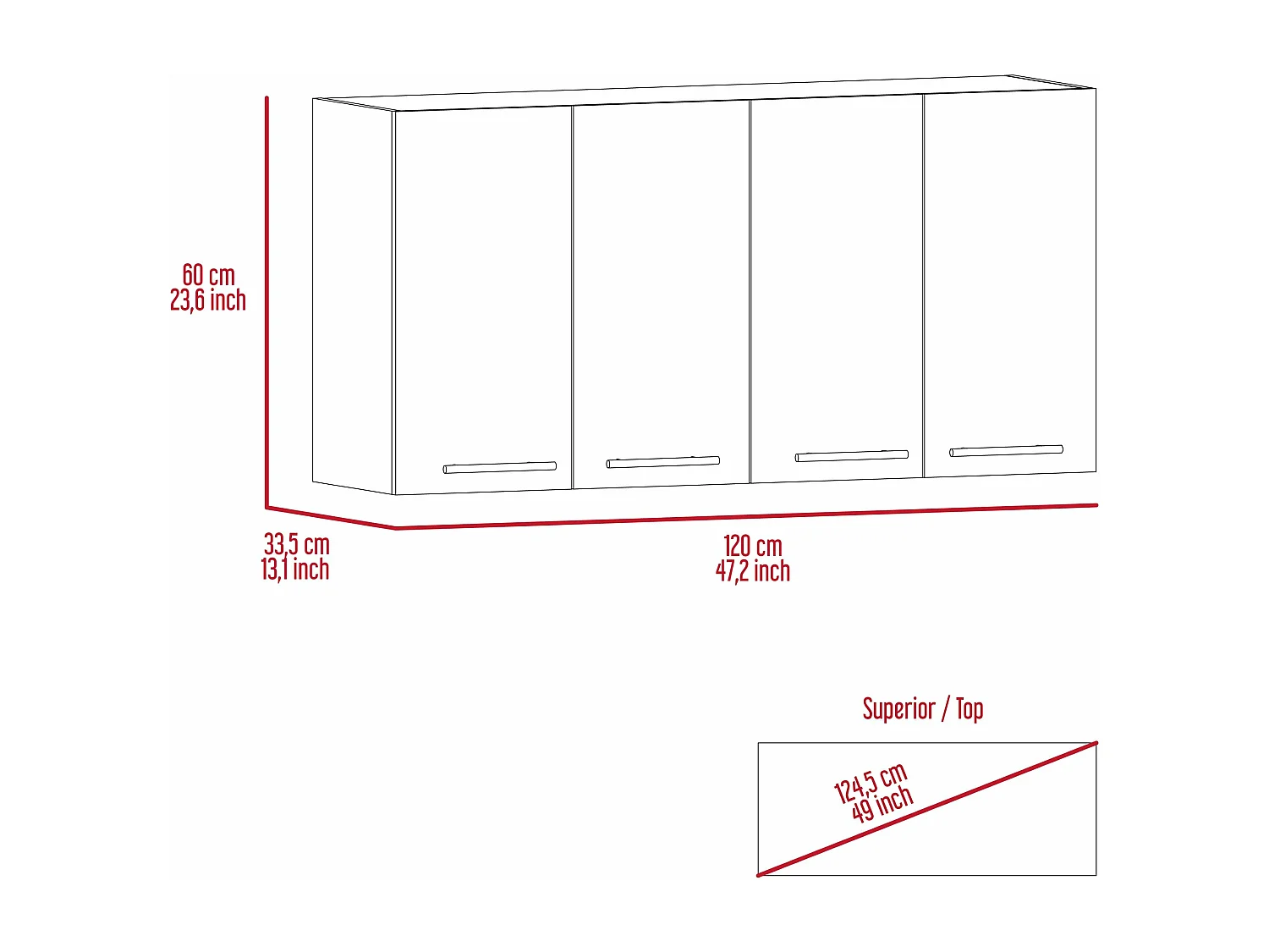 Móvel de cozinha em melamina Paris com 4 armários e 2 prateleiras , 59.94 cm X 120 cm X 33.27 cm , Preto