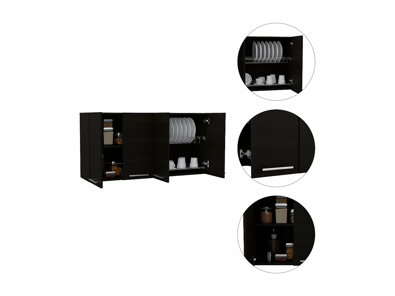 Móvel de cozinha em melamina Paris com 4 armários e 2 prateleiras , 59.94 cm X 120 cm X 33.27 cm , Preto