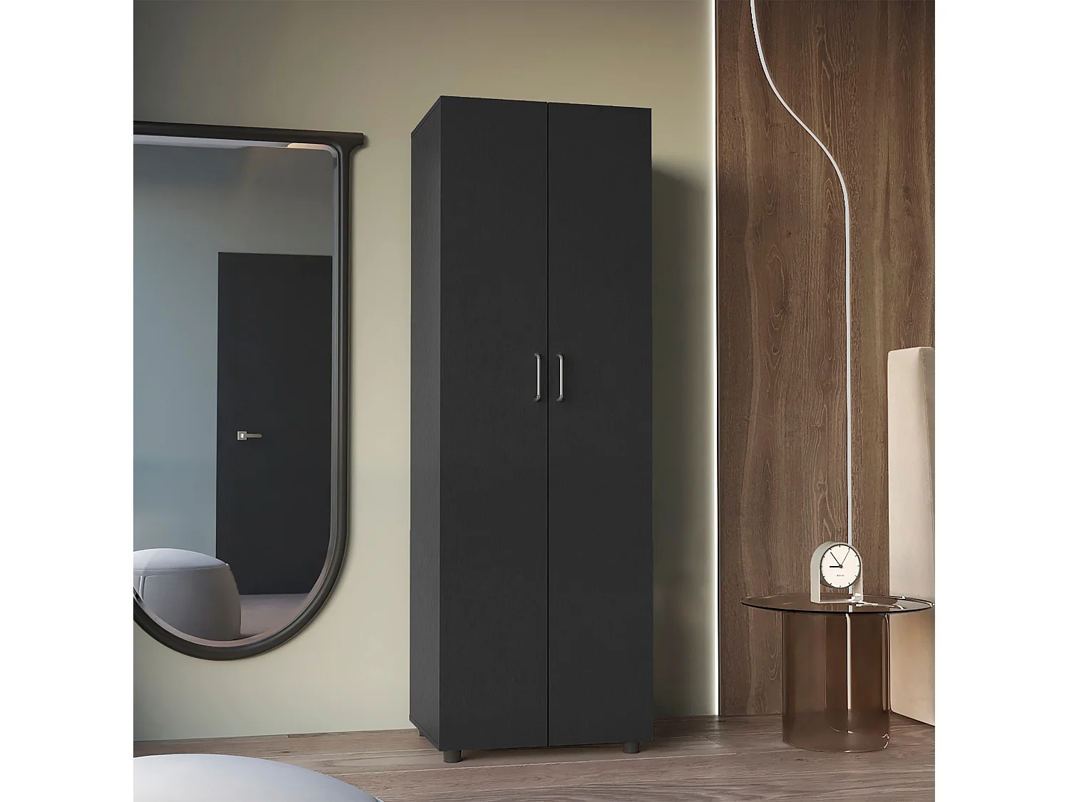 Armadio Aurora in melamina con due ripiani e asta appendiabiti , 180 cm X 60 cm X 48.5 cm , Nero