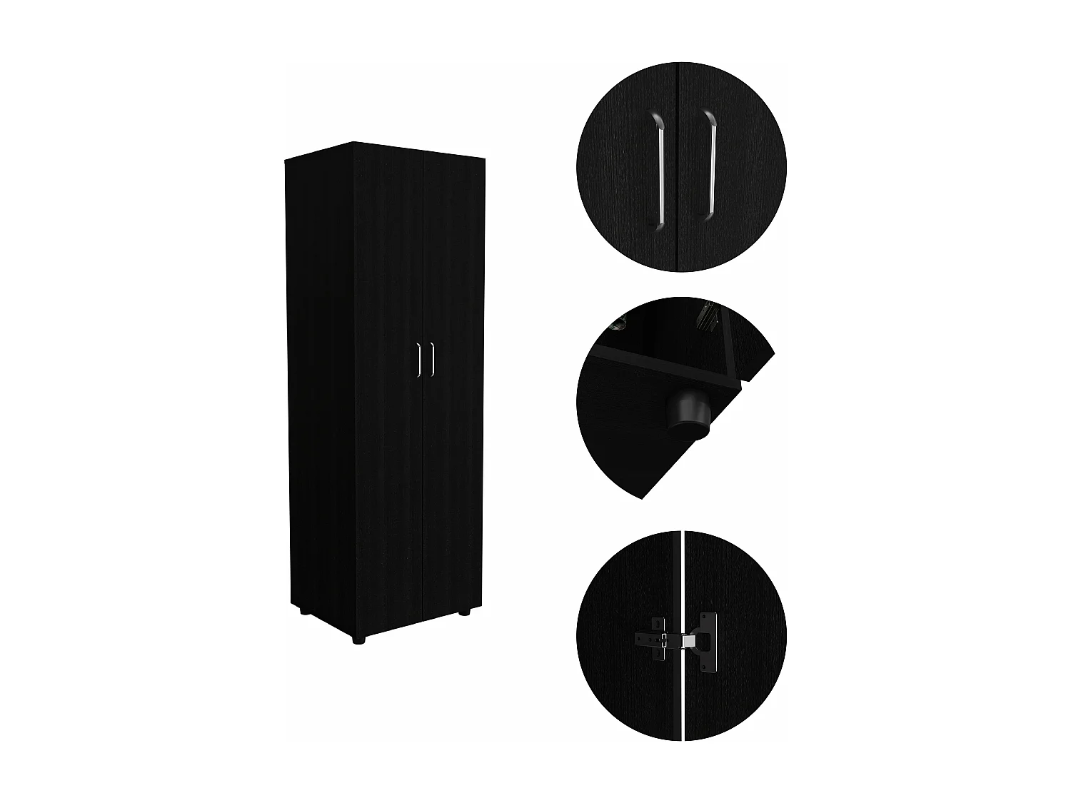 Armadio Aurora in melamina con due ripiani e asta appendiabiti , 180 cm X 60 cm X 48.5 cm , Nero