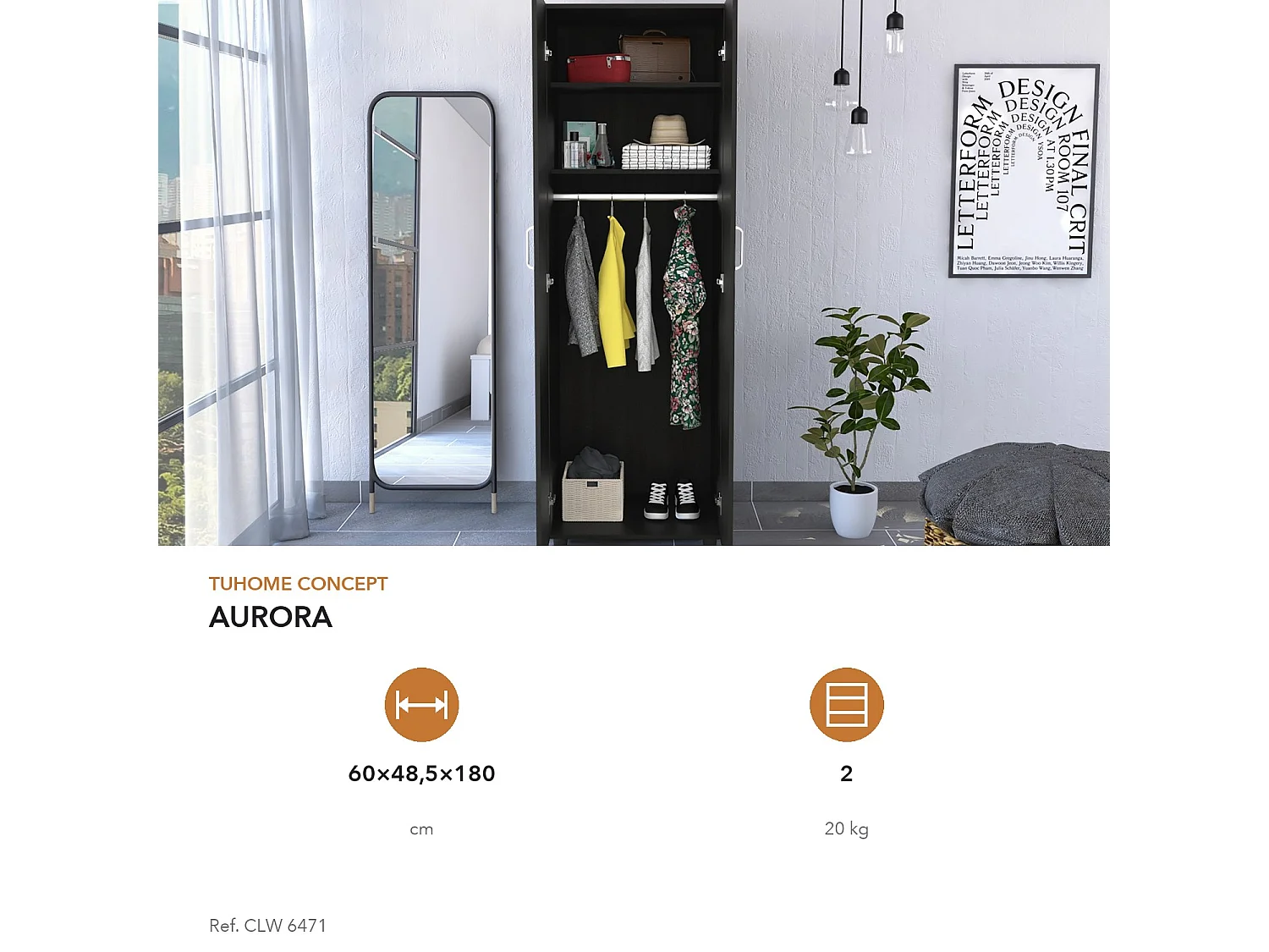 TUHOME CONCEPT Roupeiro Aurora de 180 cm, wengué