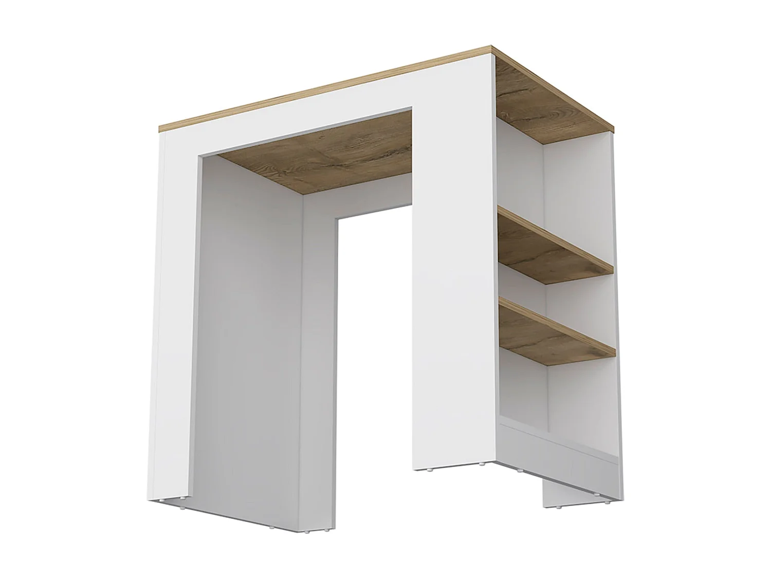 Isola da cucina Portree in melaminico 3 ripiani e contenitore a giorno , 91.28 cm X 92 cm X 59 cm , Multicolore