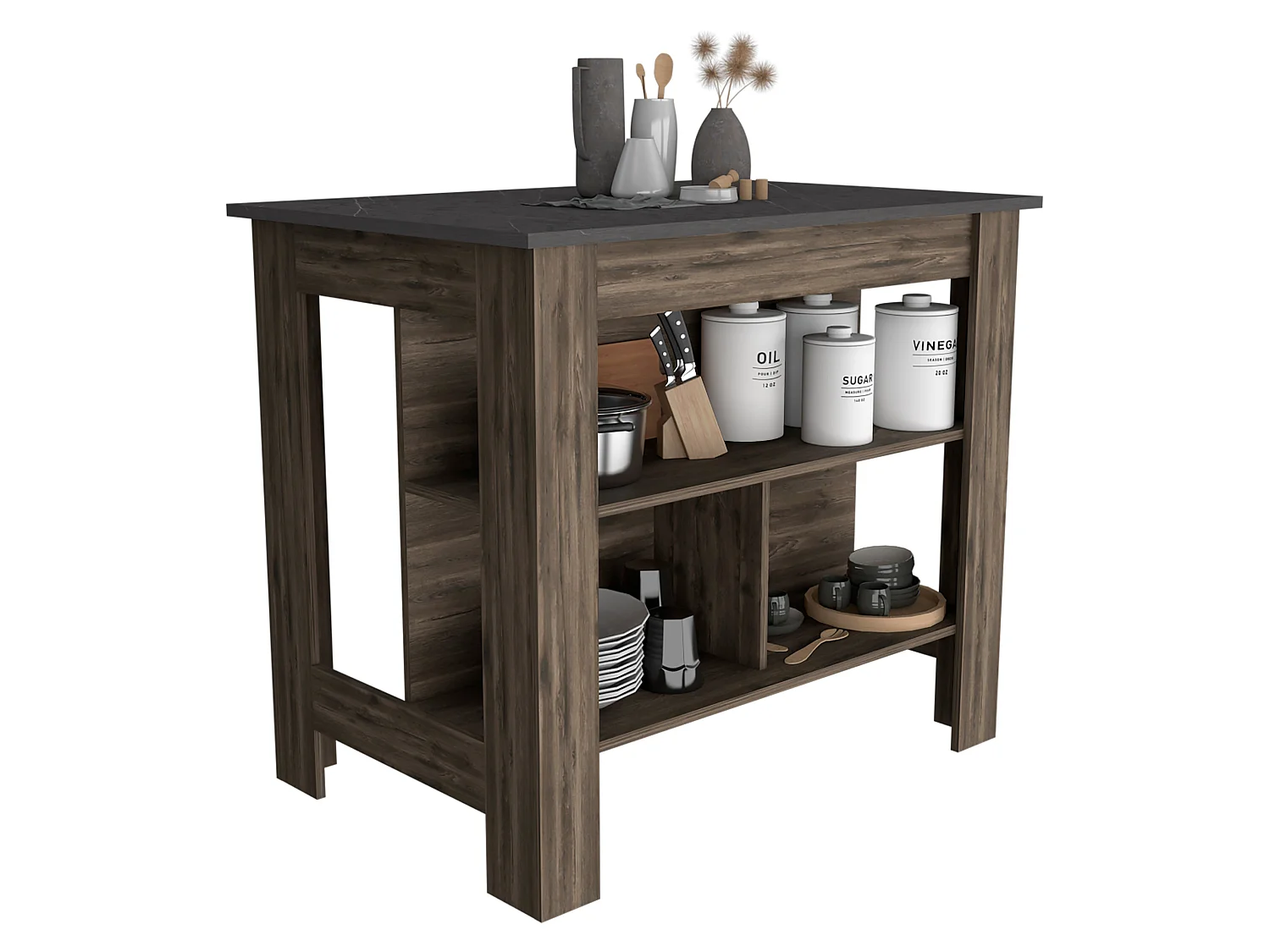 TUHOME CONCEPT Isola da cucina Portree da 92 cm, bianco e macadamia