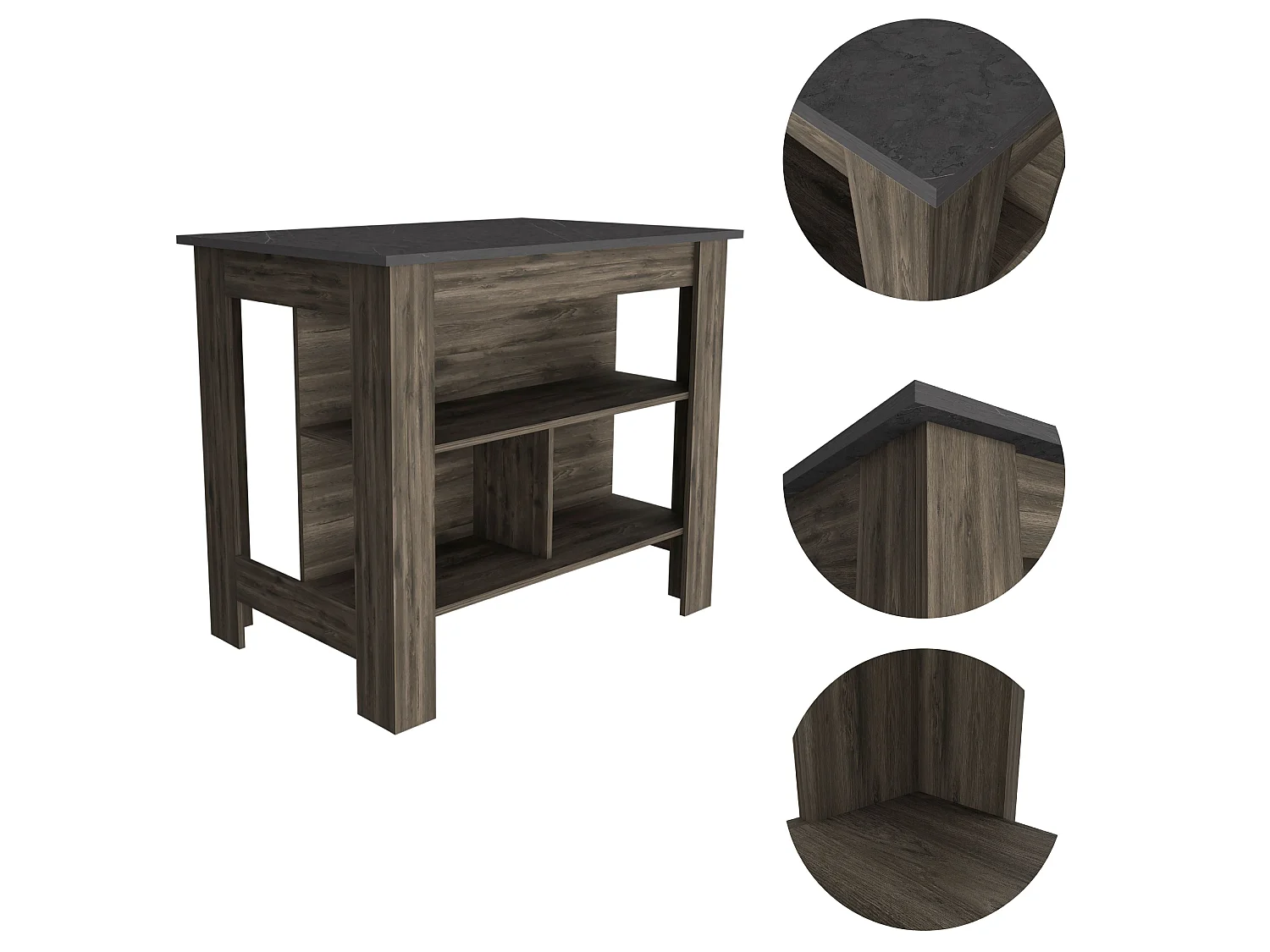TUHOME CONCEPT Isola da cucina Portree da 92 cm, bianco e macadamia