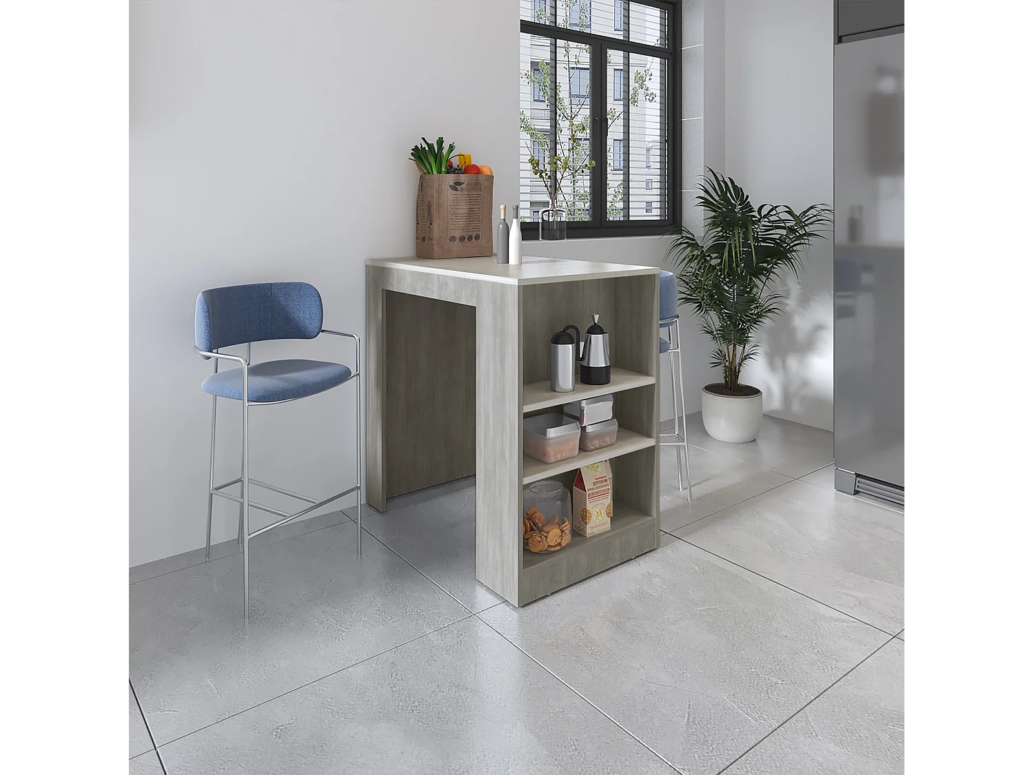 Tavolino da cucina Portree in melamina con 2 ripiani , 91.18 cm X 92 cm X 58.9 cm , Bianco