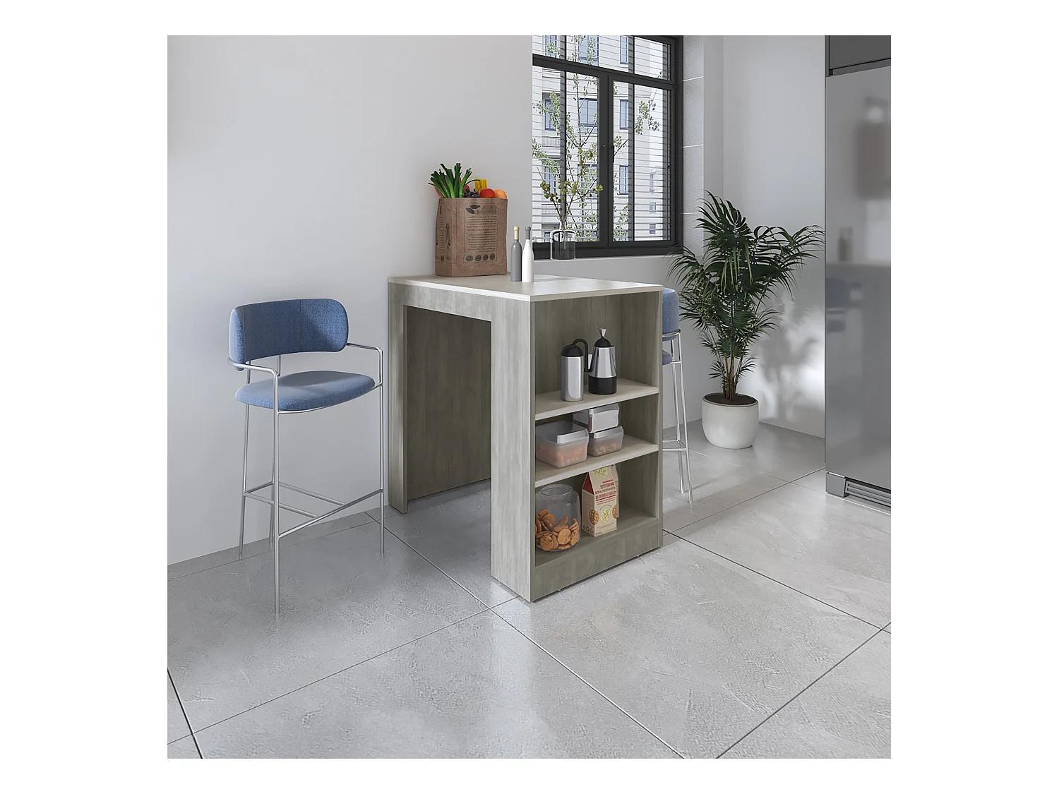 Mesa de apoio de cozinha Portree em melamina com 2 prateleiras , 91.18 cm X 92 cm X 58.9 cm , Branco