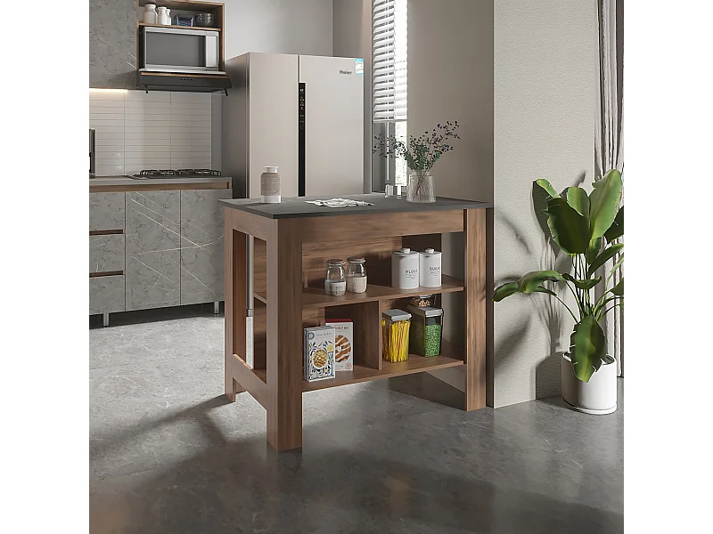 Tavolino da cucina Cala in melamina con 3 ripiani , 89.91 cm X 102.8 cm X 69.85 cm , Marrone