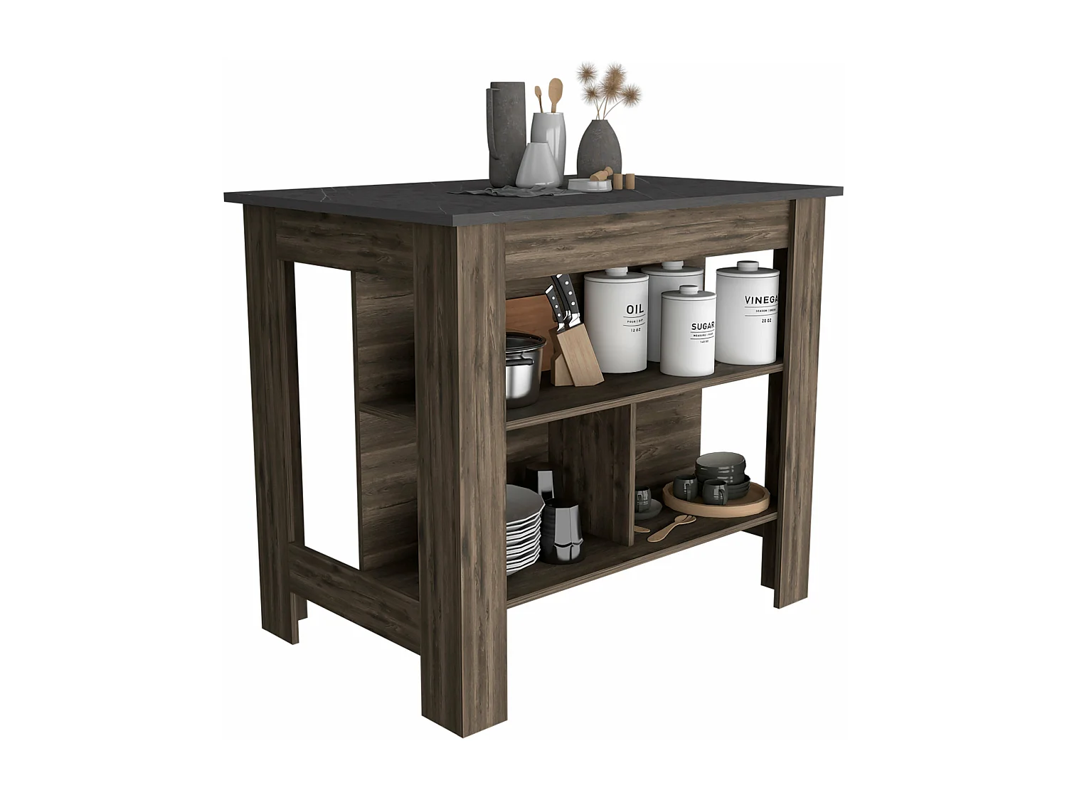 Table d'appoint Cala en mélamine avec 3 étagères , 89.91 cm X 102.8 cm X 69.85 cm , Brown