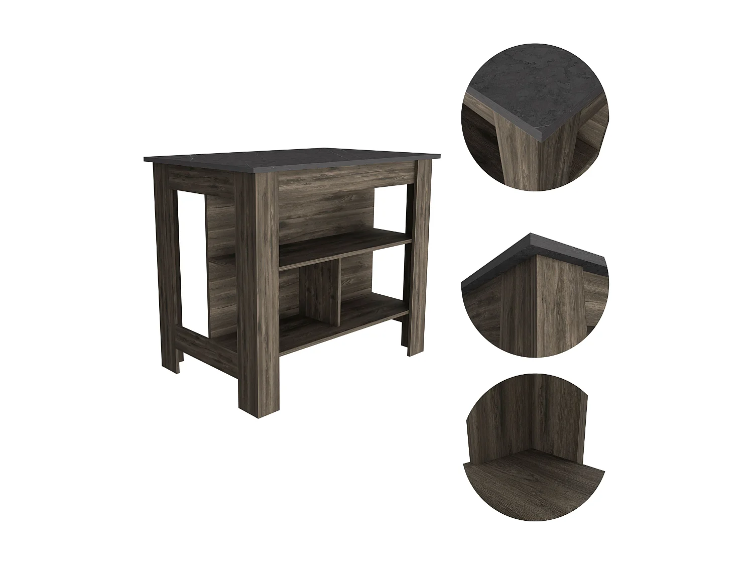 Table d'appoint Cala en mélamine avec 3 étagères , 89.91 cm X 102.8 cm X 69.85 cm , Brown