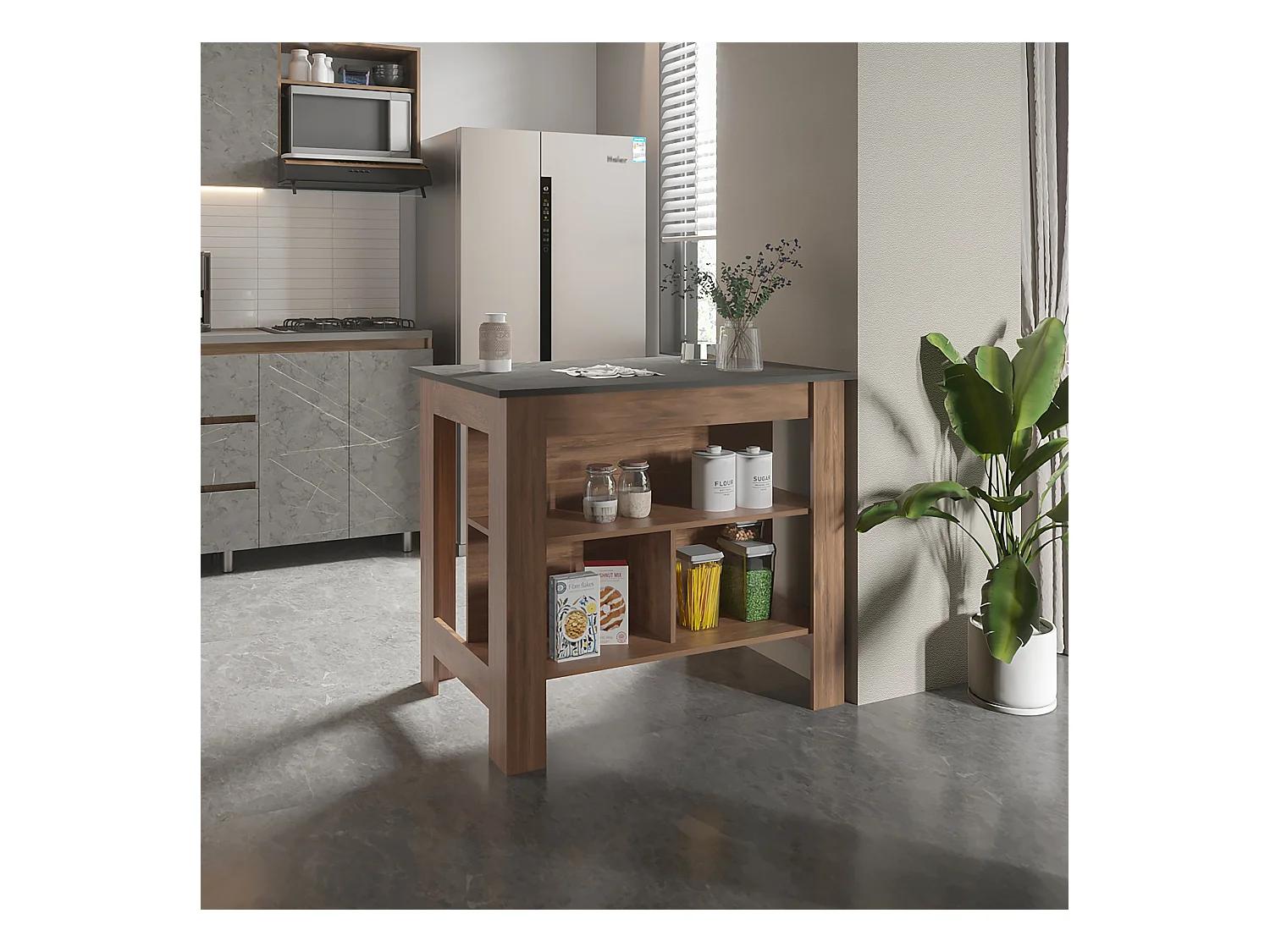 Tavolino da cucina Cala in melamina con 3 ripiani , 89.91 cm X 102.8 cm X 69.85 cm , Marrone
