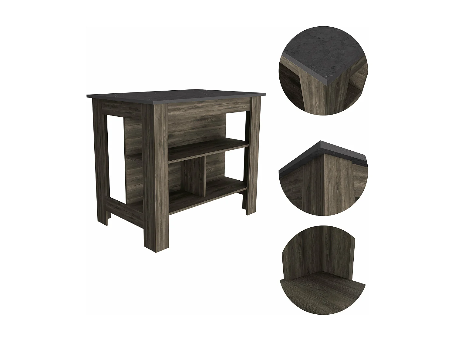 Table d'appoint Cala en mélamine avec 3 étagères , 89.91 cm X 102.8 cm X 69.85 cm , Brown