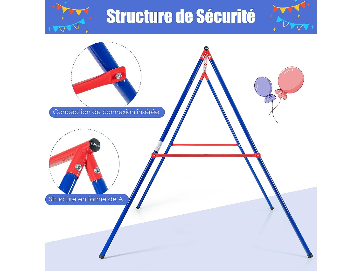 Portique de Balançoire en Métal avec Structure en A, Support de Balançoire avec Tapis Antidérapant, Charge 250kg pour Intérieur et Extérieur, 194 x 184 x 180 cm, sans Balançoire (Rouge)