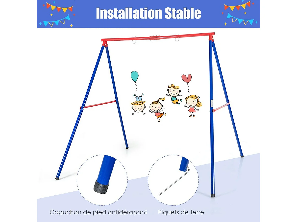 Portique de Balançoire en Métal avec Structure en A, Support de Balançoire avec Tapis Antidérapant, Charge 250kg pour Intérieur et Extérieur, 194 x 184 x 180 cm, sans Balançoire (Rouge)