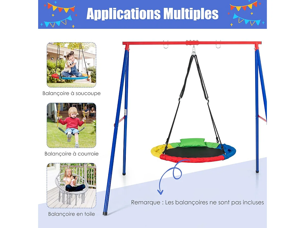 Portique de Balançoire en Métal avec Structure en A, Support de Balançoire avec Tapis Antidérapant, Charge 250kg pour Intérieur et Extérieur, 194 x 184 x 180 cm, sans Balançoire (Rouge)