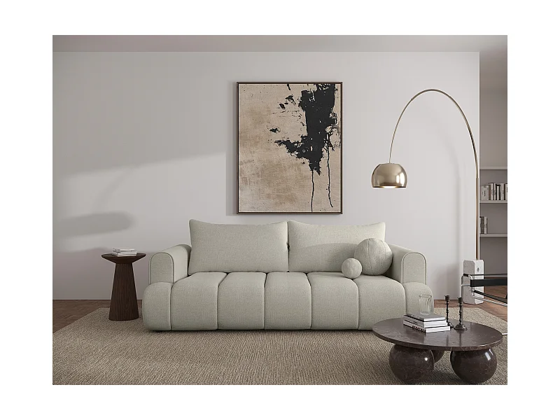 Canapé convertible trois places - tissu chenille gris-beige - DANDELINO